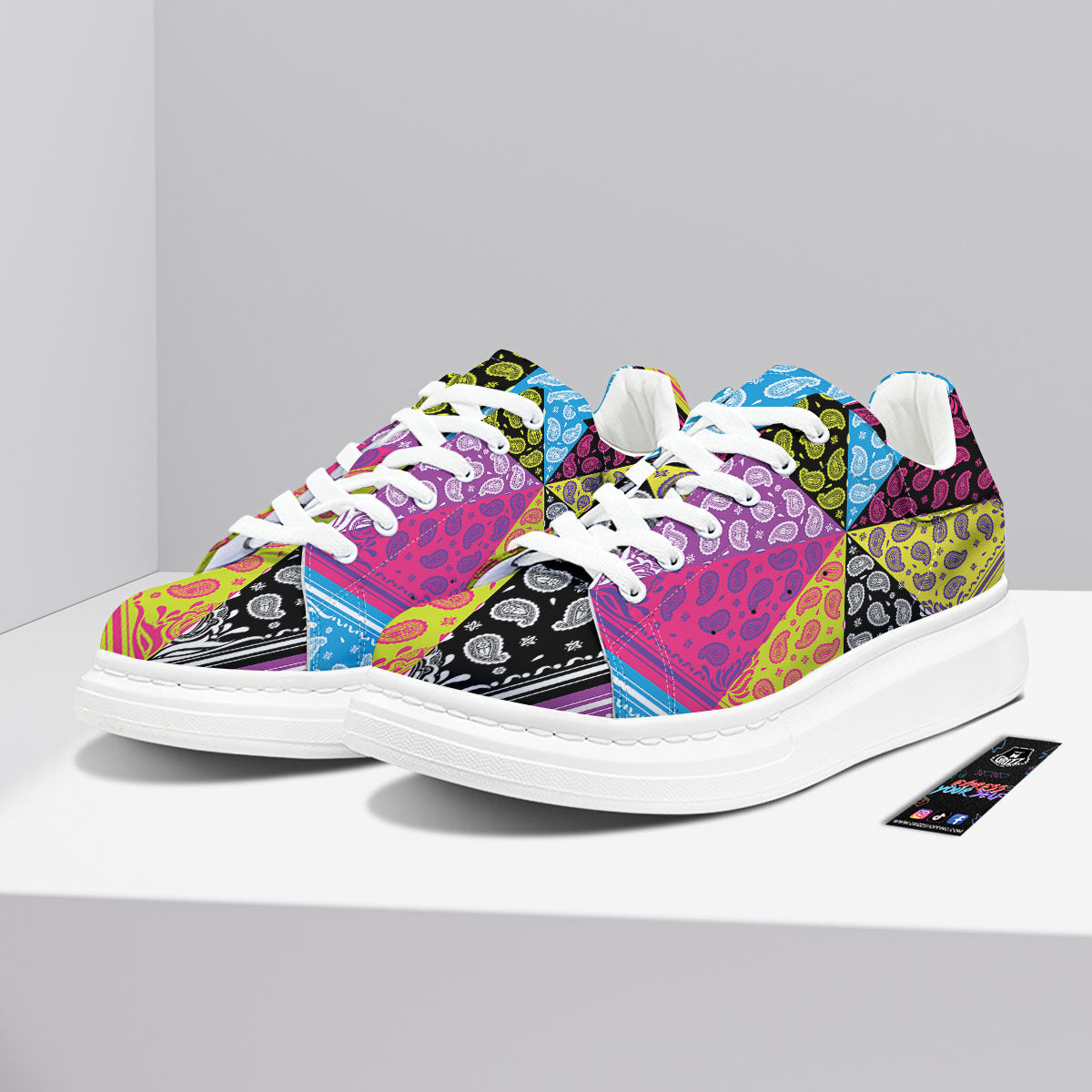 Bandana Paisley Colorful Square Print Platform Shoes-grizzshop