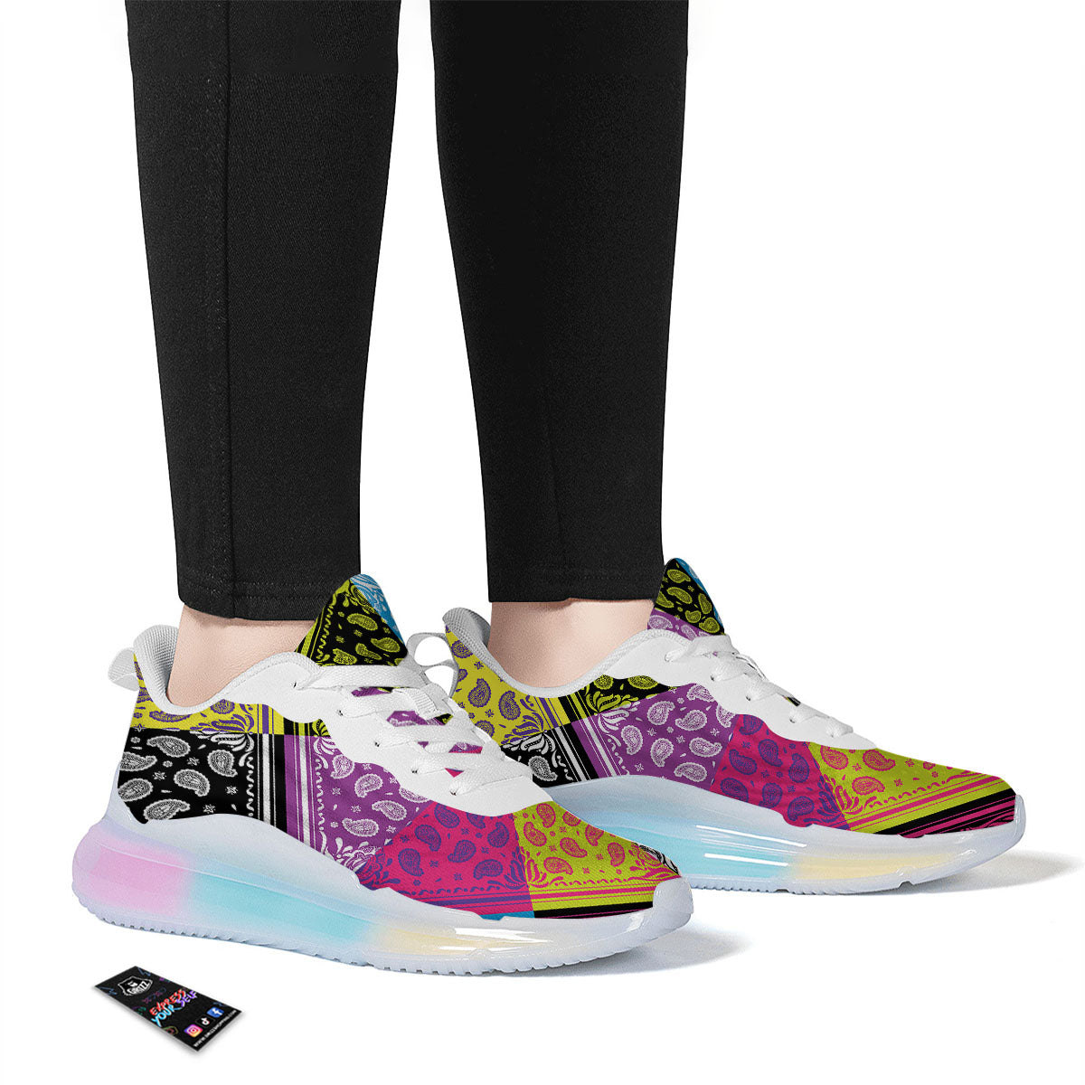 Bandana Paisley Colorful Square Print Running Sneakers-grizzshop