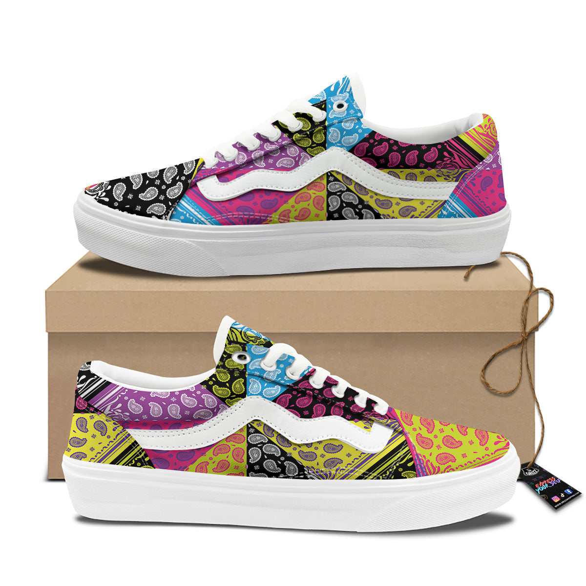 Bandana Paisley Colorful Square Print Skate Shoes-grizzshop