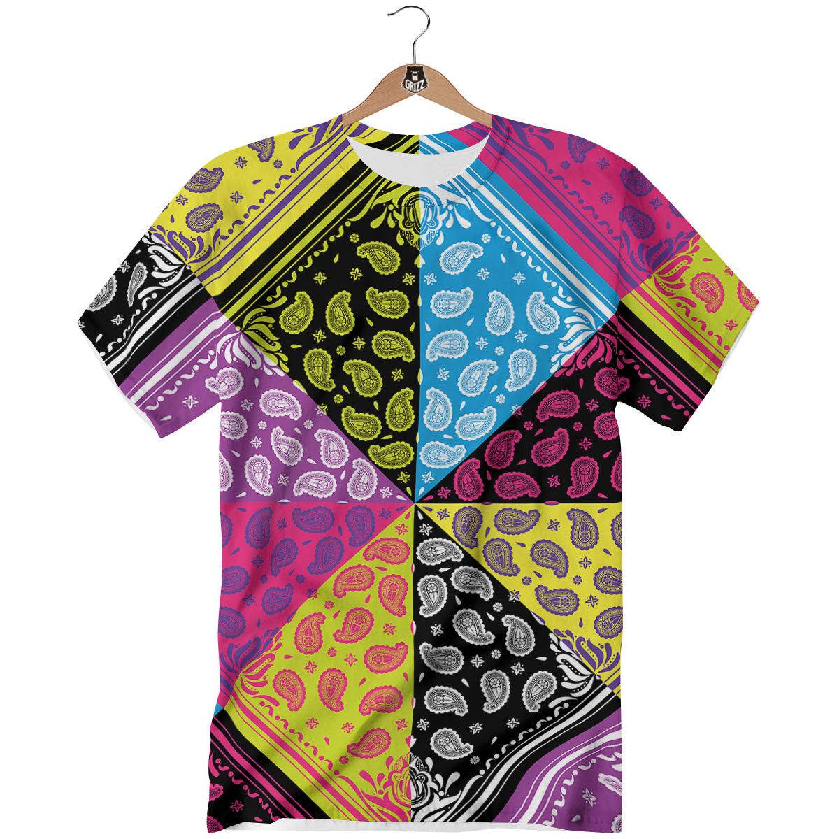 Bandana Paisley Colorful Square Print T-Shirt-grizzshop