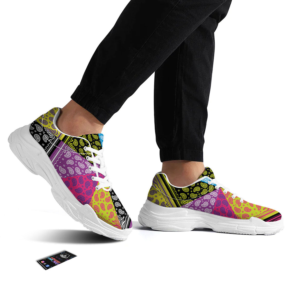 Bandana Paisley Colorful Square Print White Chunky Shoes-grizzshop