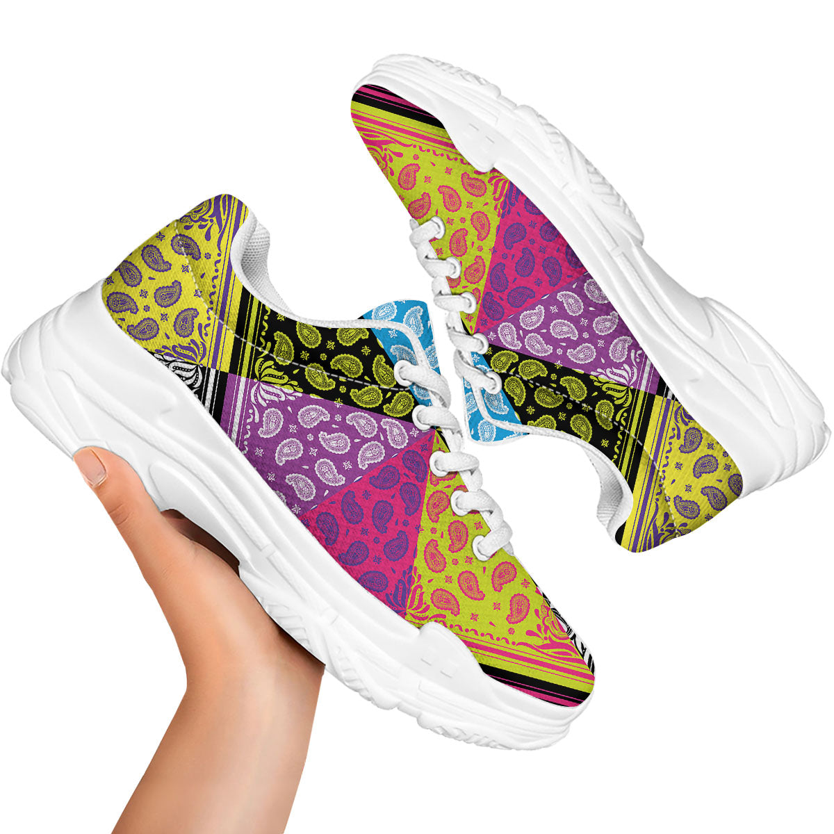 Bandana Paisley Colorful Square Print White Chunky Shoes-grizzshop