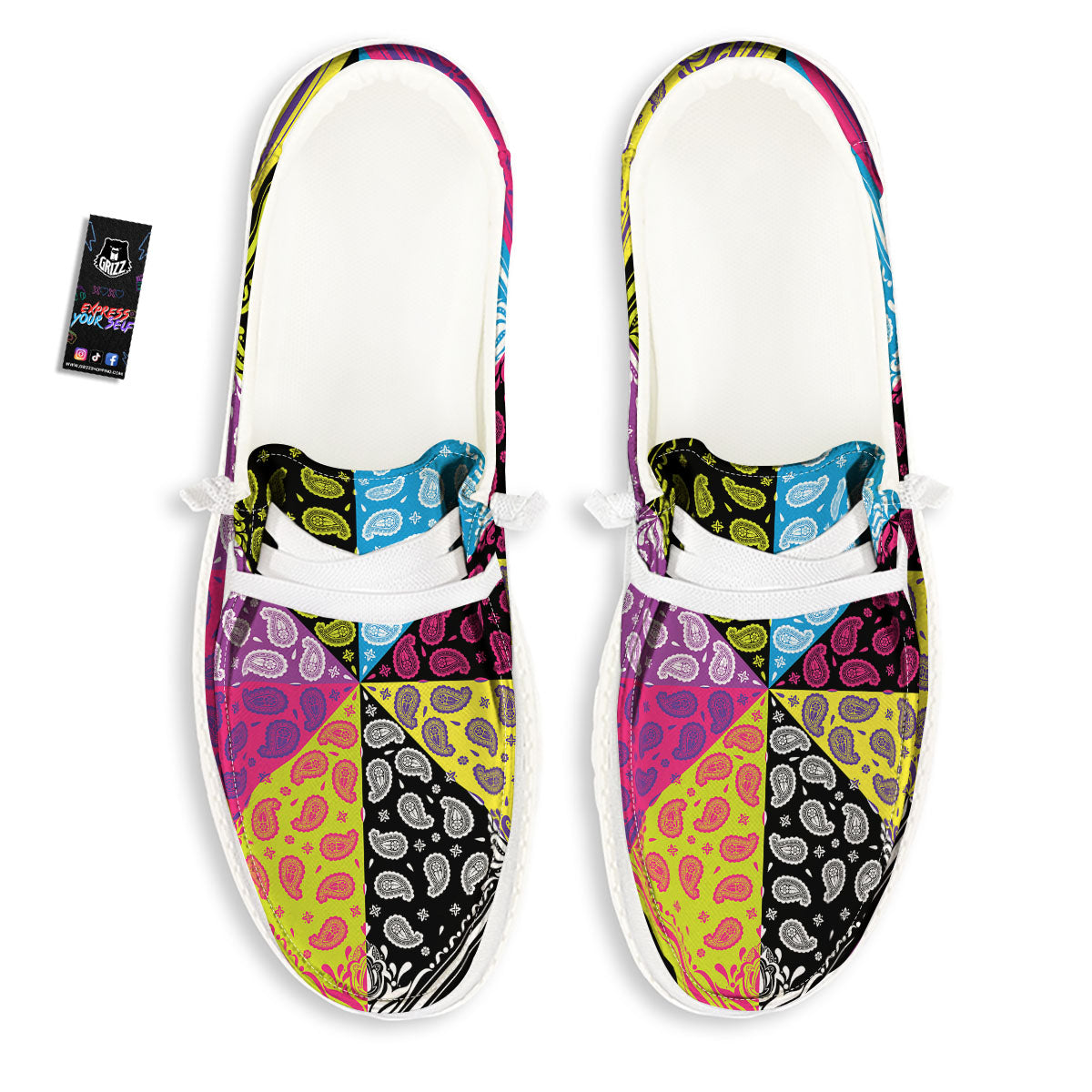 Bandana Paisley Colorful Square Print White Loafers-grizzshop