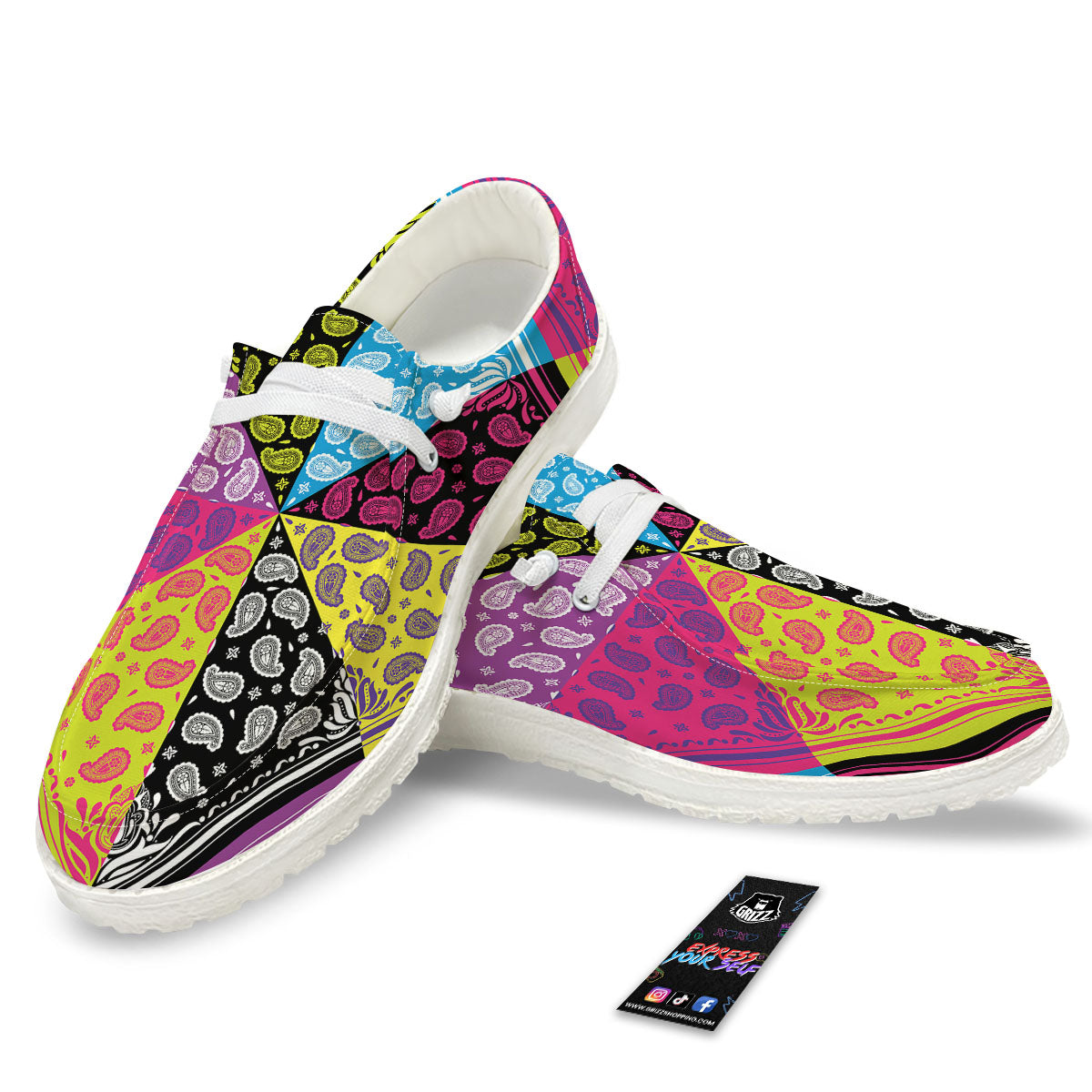 Bandana Paisley Colorful Square Print White Loafers-grizzshop