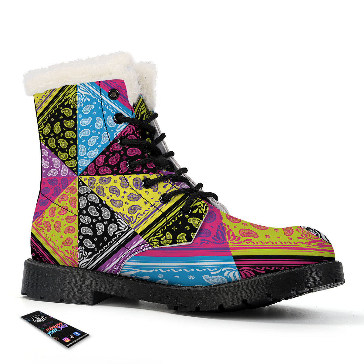 Bandana Paisley Colorful Square Print Winter Boots-grizzshop