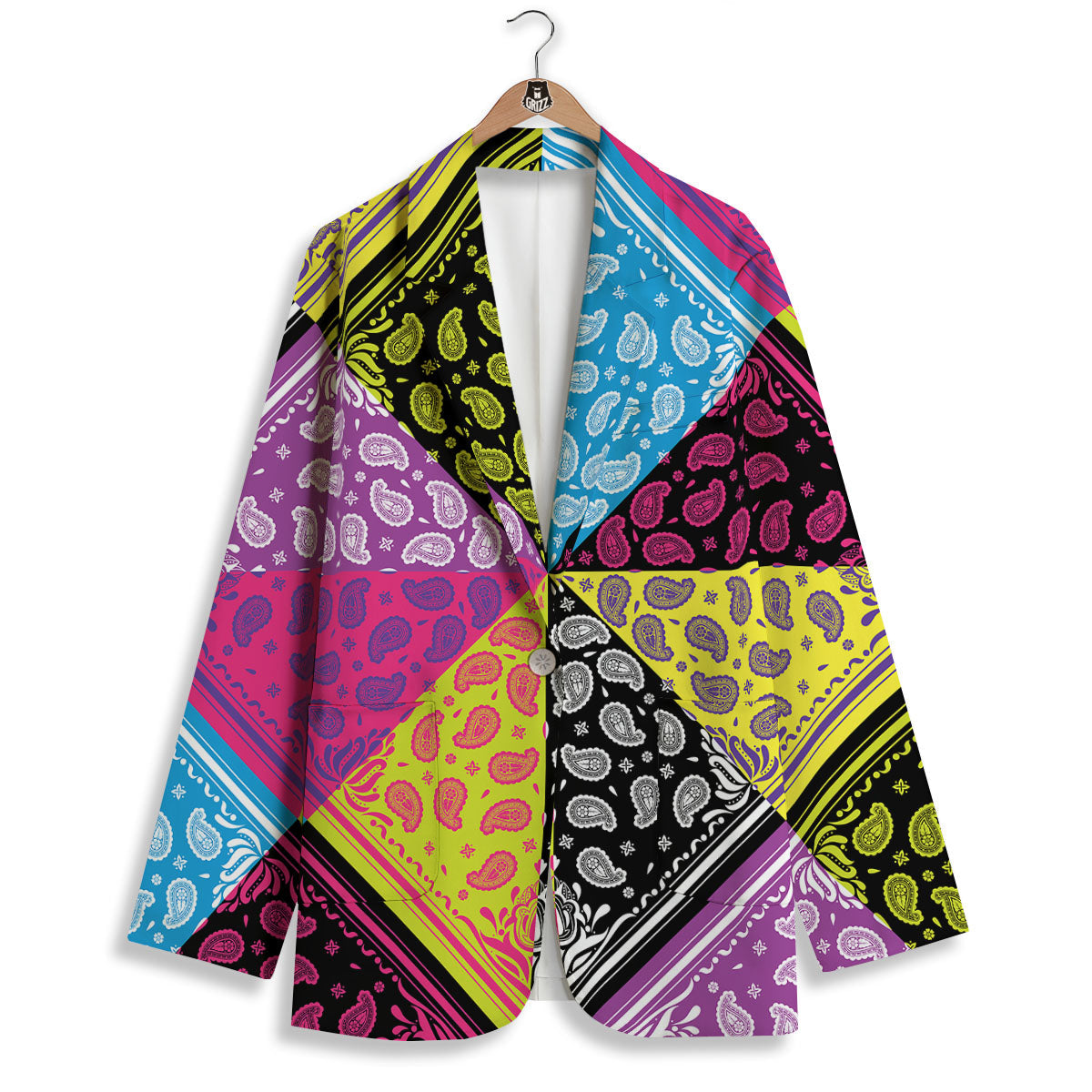 Bandana Paisley Colorful Square Print Women's Blazer-grizzshop