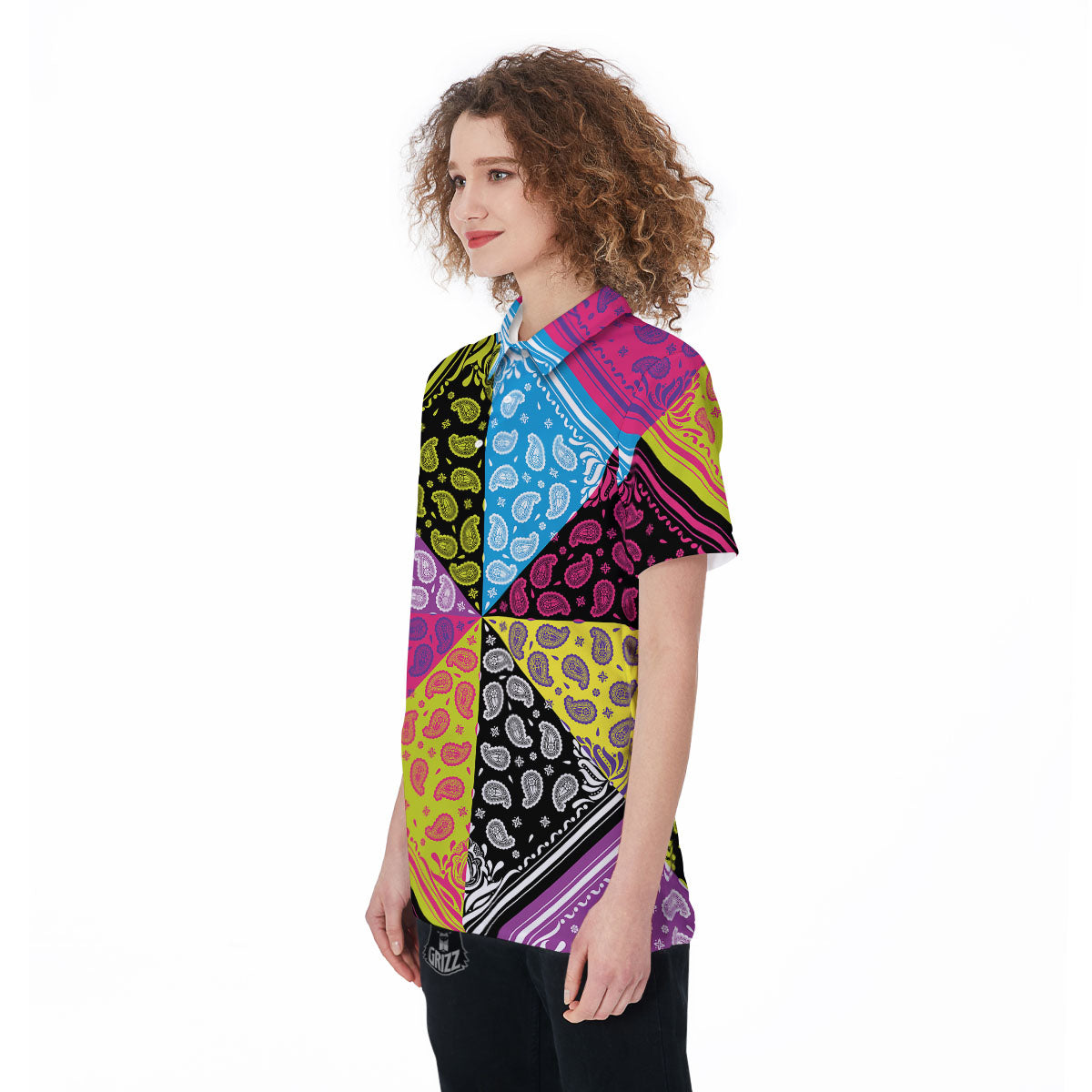 Bandana Paisley Colorful Square Print Women's Golf Shirts-grizzshop