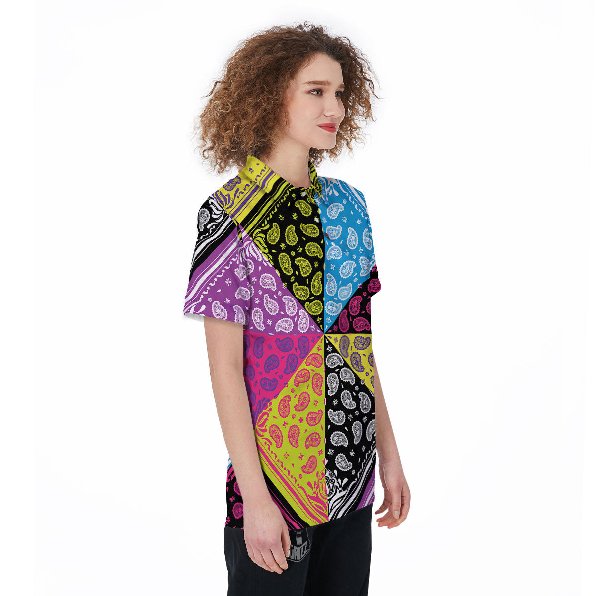 Bandana Paisley Colorful Square Print Women's Golf Shirts-grizzshop