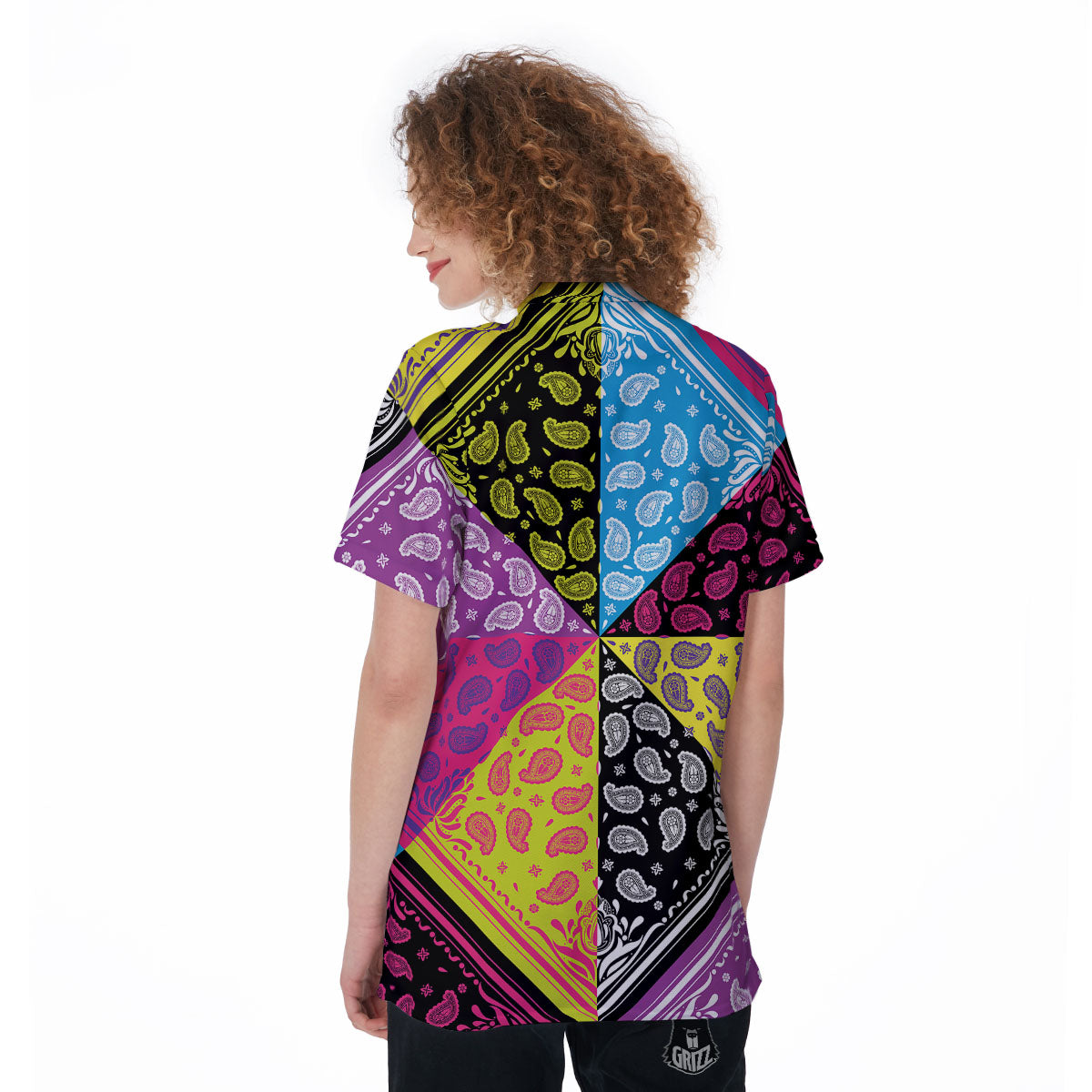 Bandana Paisley Colorful Square Print Women's Golf Shirts-grizzshop