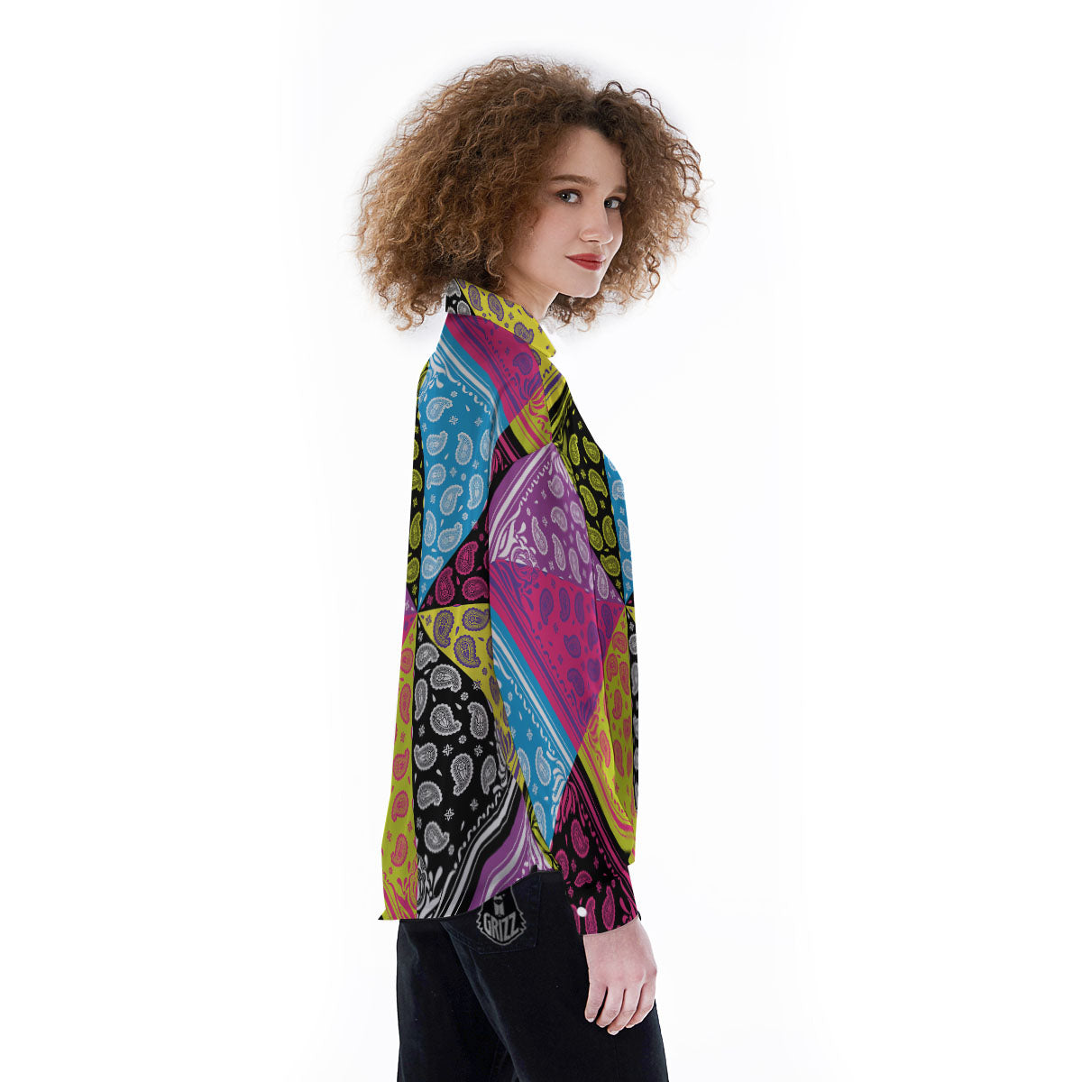 Bandana Paisley Colorful Square Print Women's Long Sleeve Shirts-grizzshop