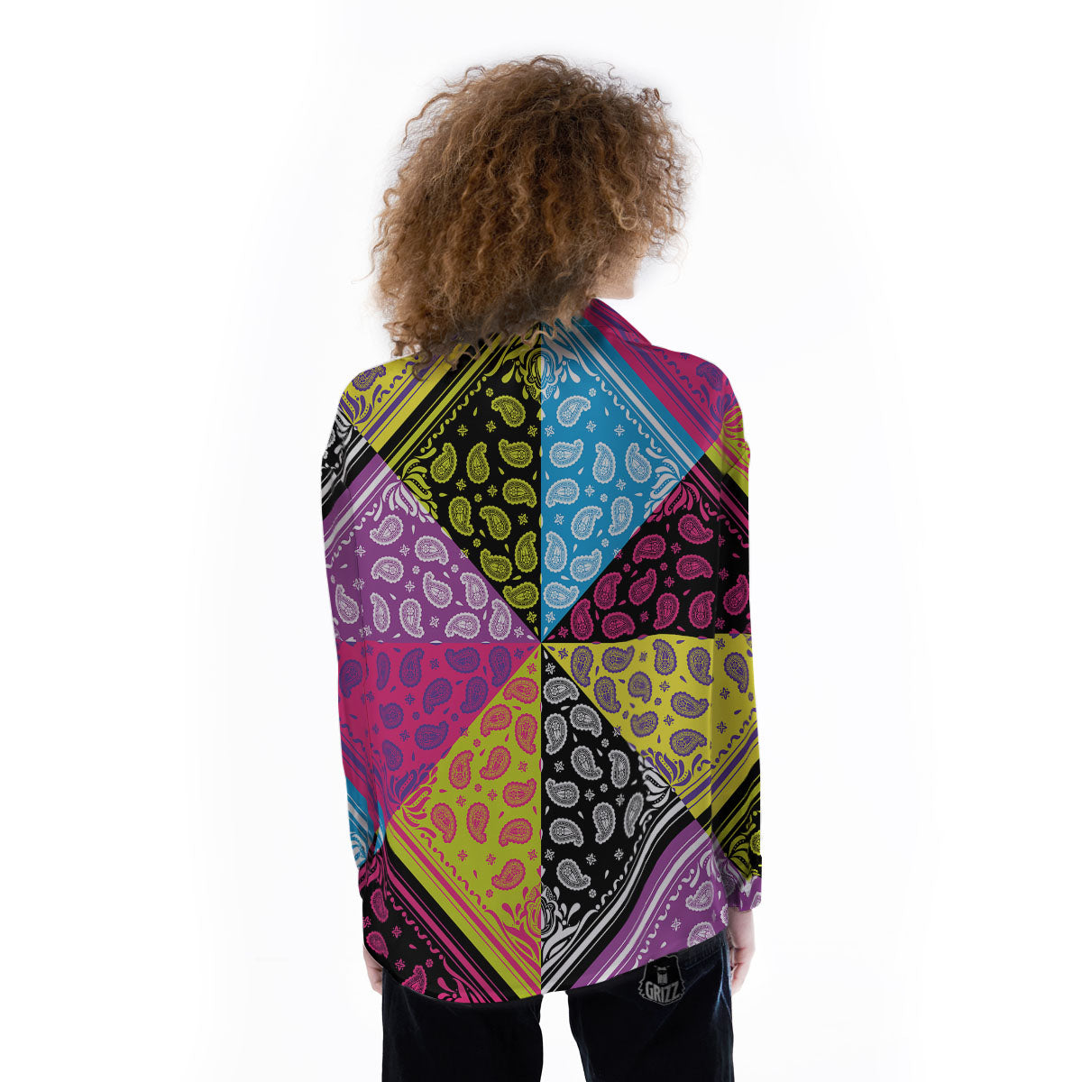 Bandana Paisley Colorful Square Print Women's Long Sleeve Shirts-grizzshop