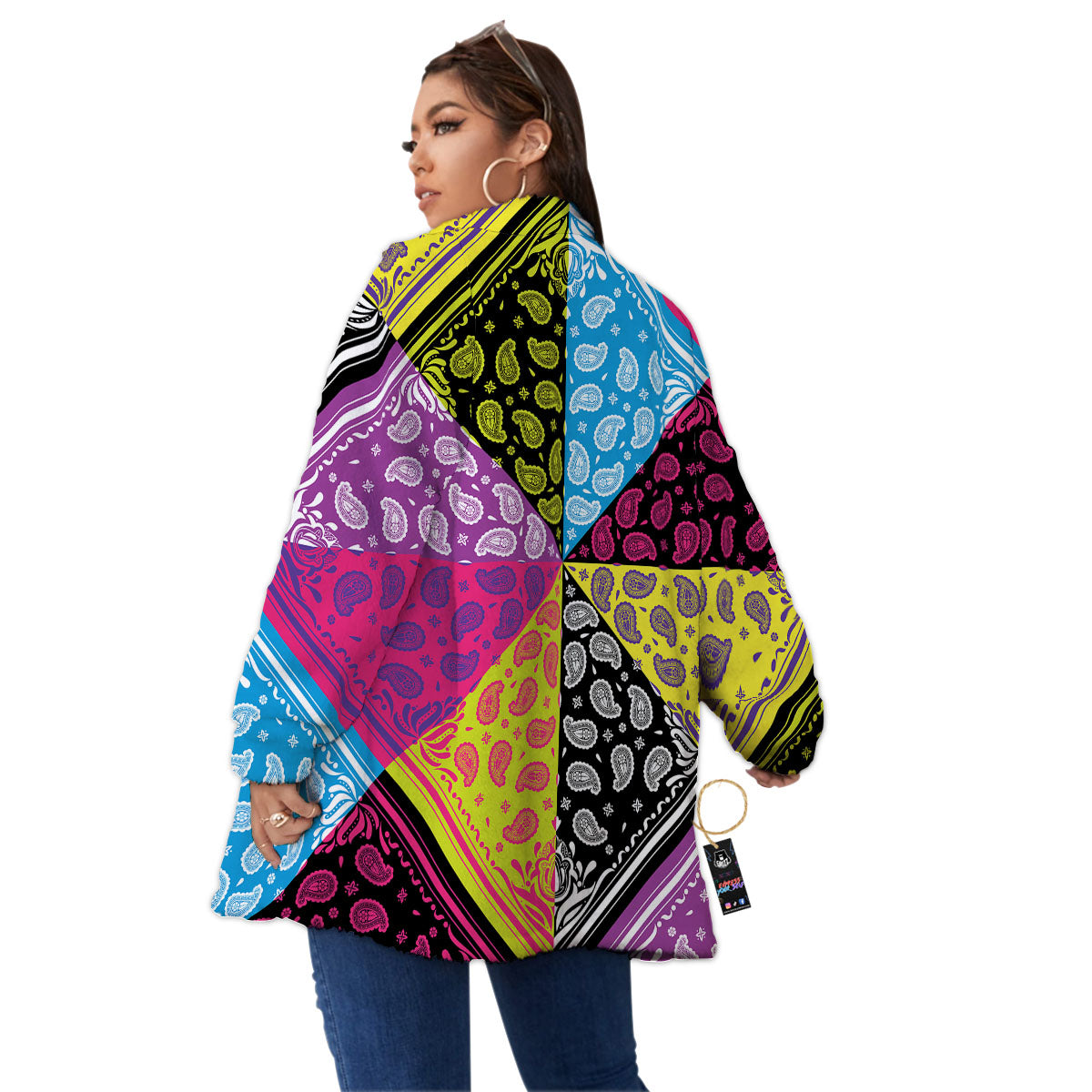 Bandana Paisley Colorful Square Print Women's Sherpa Jacket-grizzshop