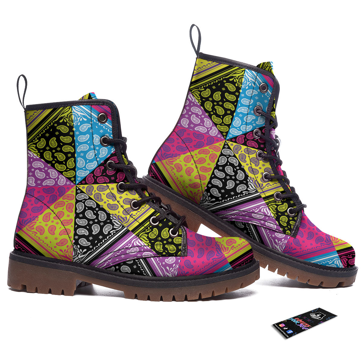 Bandana Paisley Colorful Square Print Work Boots-grizzshop