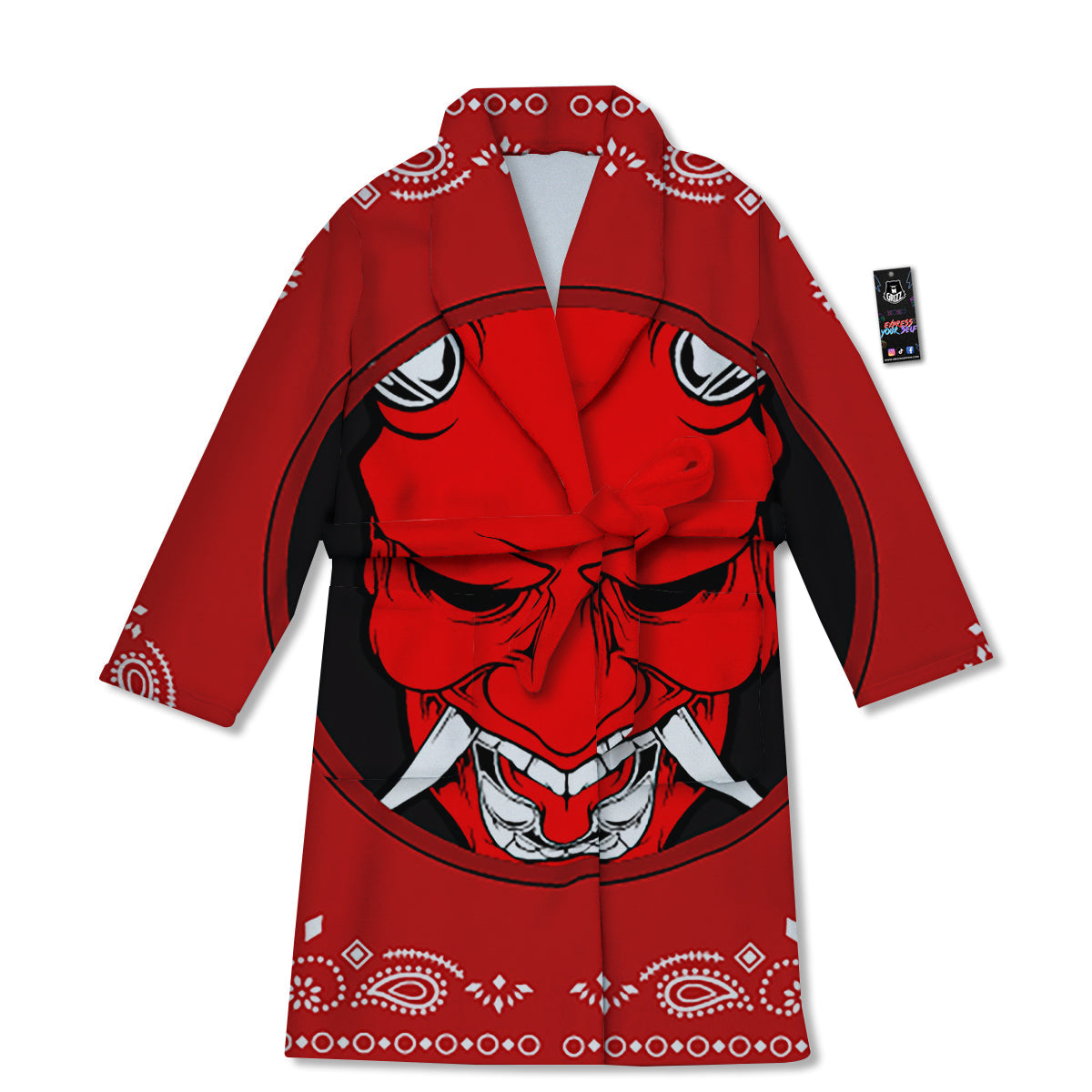 Bandana Red Hannya Demon Print Bathrobe-grizzshop