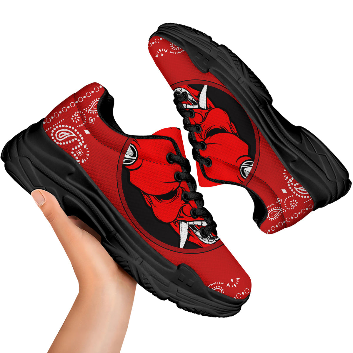 Bandana Red Hannya Demon Print Black Chunky Shoes-grizzshop