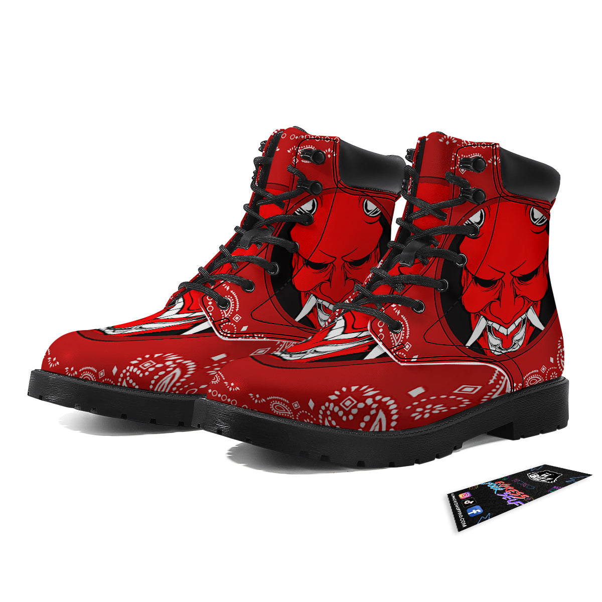 Bandana Red Hannya Demon Print Boots-grizzshop