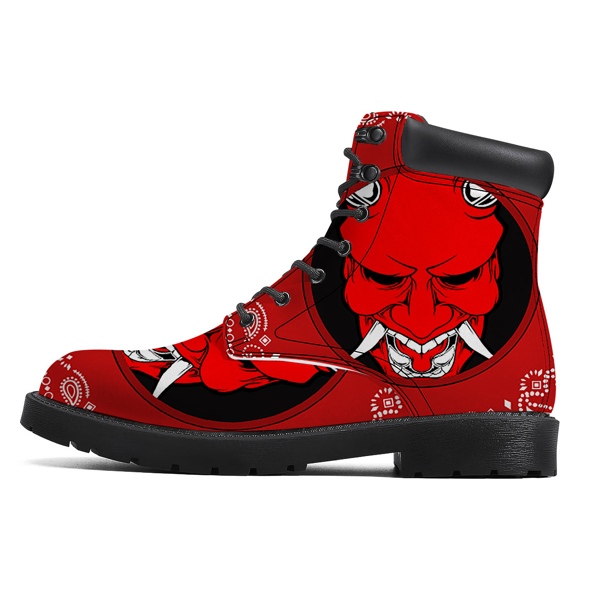 Bandana Red Hannya Demon Print Boots-grizzshop