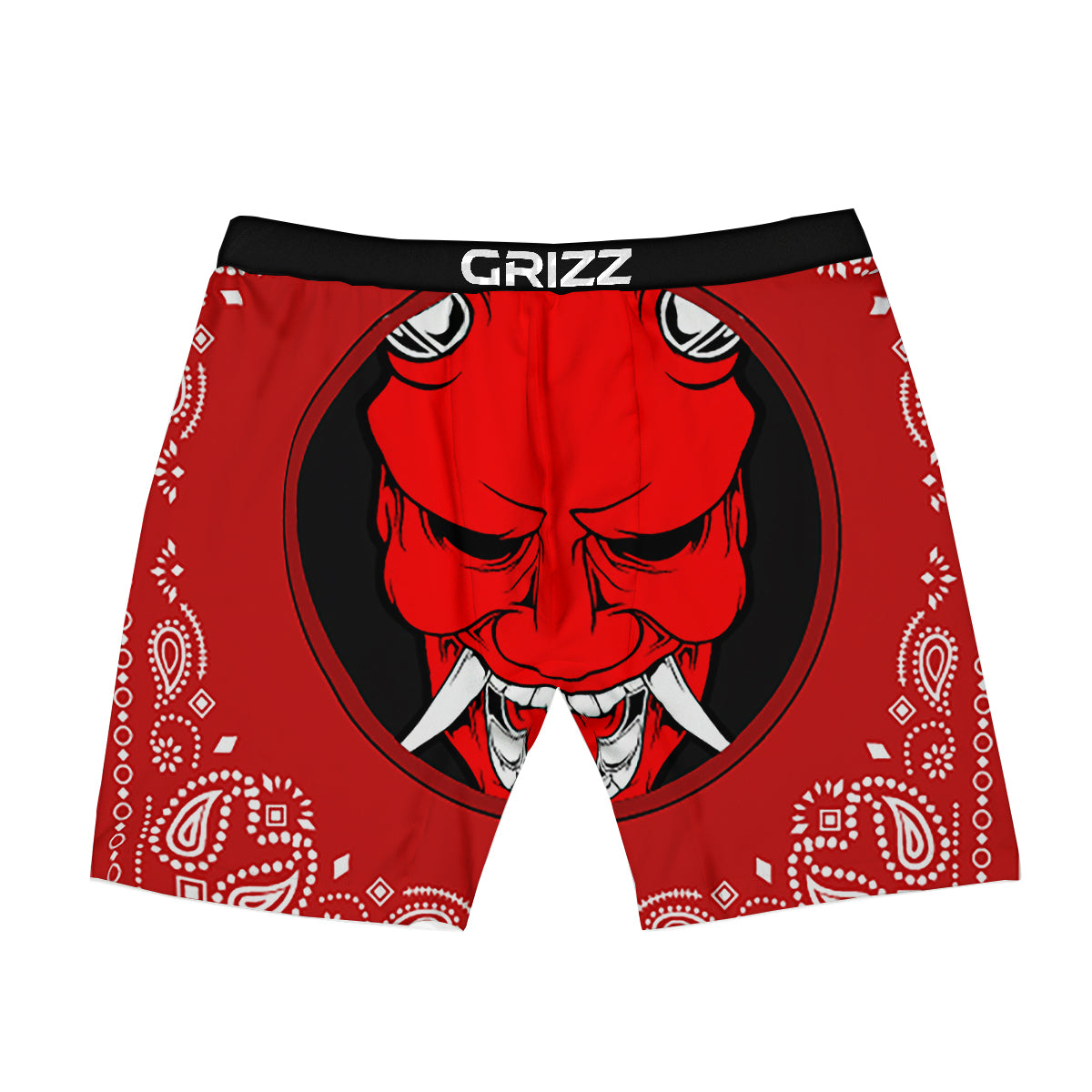 Bandana Red Hannya Demon Print Boxer Briefs-grizzshop