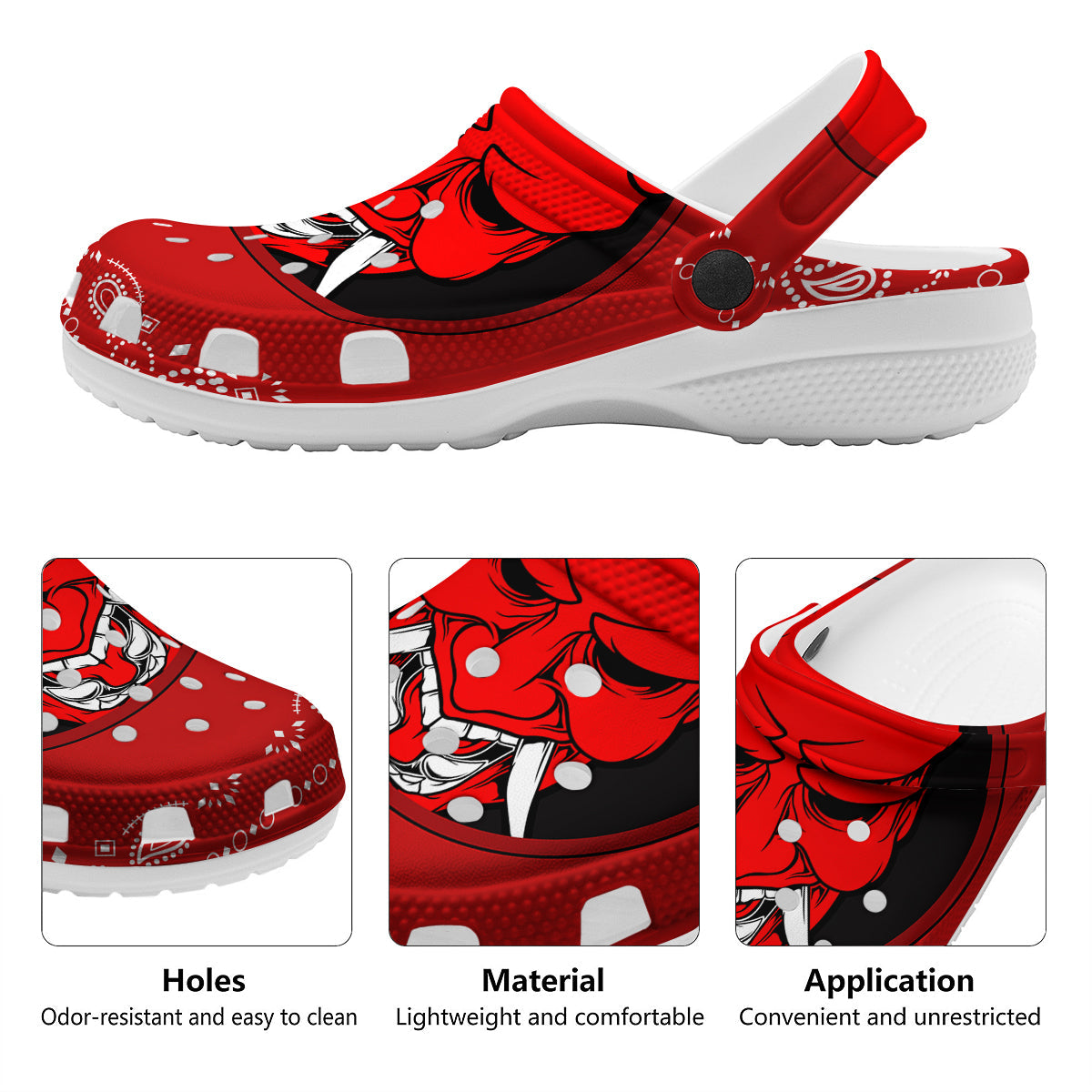 Bandana Red Hannya Demon Print Clog-grizzshop