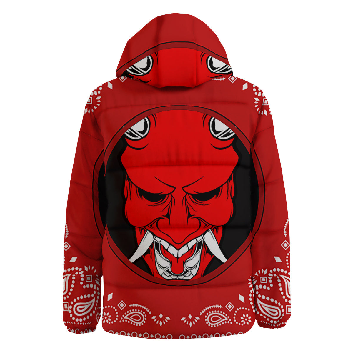 Bandana Red Hannya Demon Print Down Jacket-grizzshop