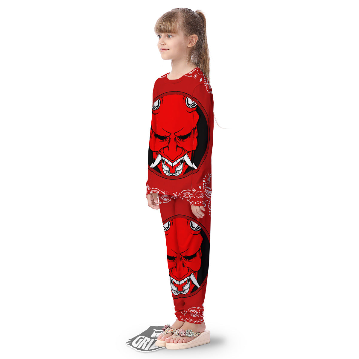 Bandana Red Hannya Demon Print Kid's Pajamas-grizzshop