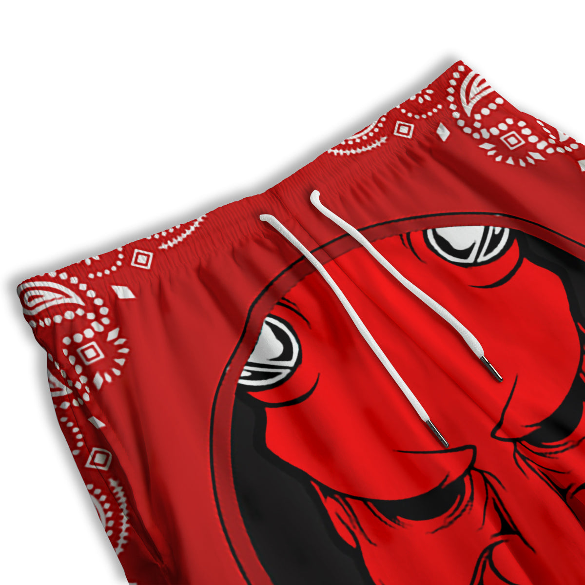 Bandana Red Hannya Demon Print Men's Athletic Shorts