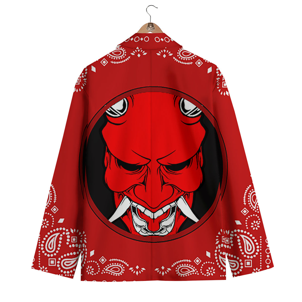 Bandana Red Hannya Demon Print Men's Blazer-grizzshop