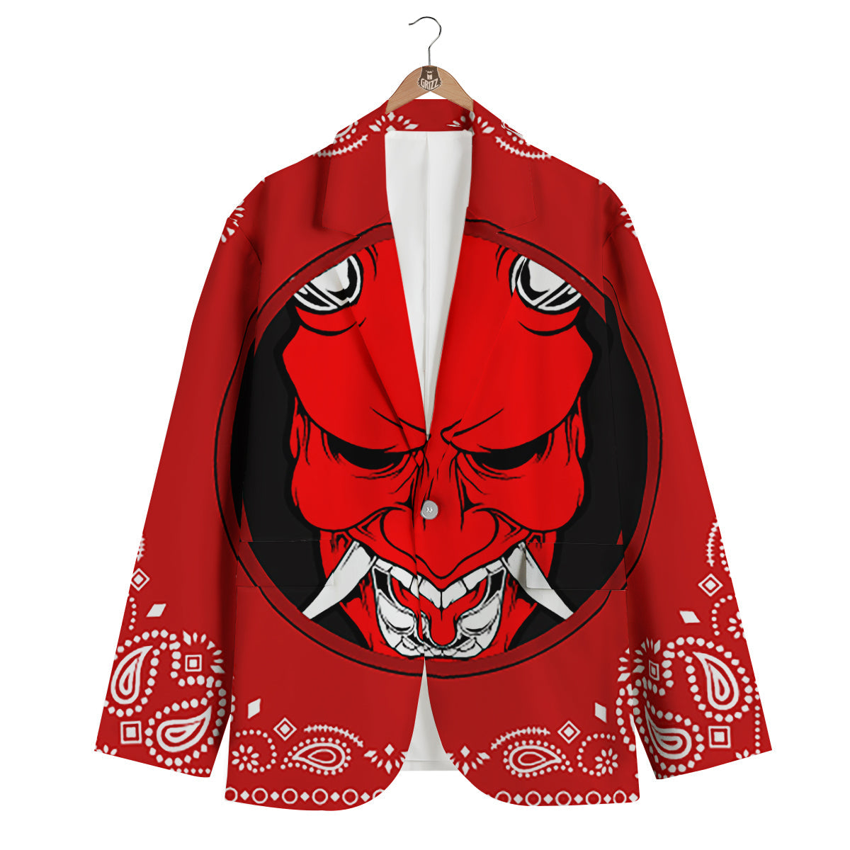 Bandana Red Hannya Demon Print Men's Blazer-grizzshop
