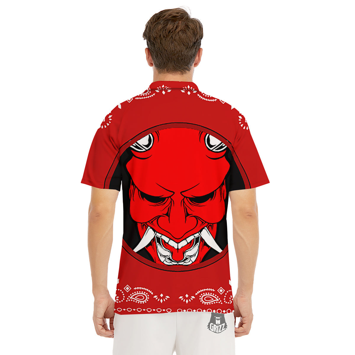 Bandana Red Hannya Demon Print Men's Golf Shirts-grizzshop