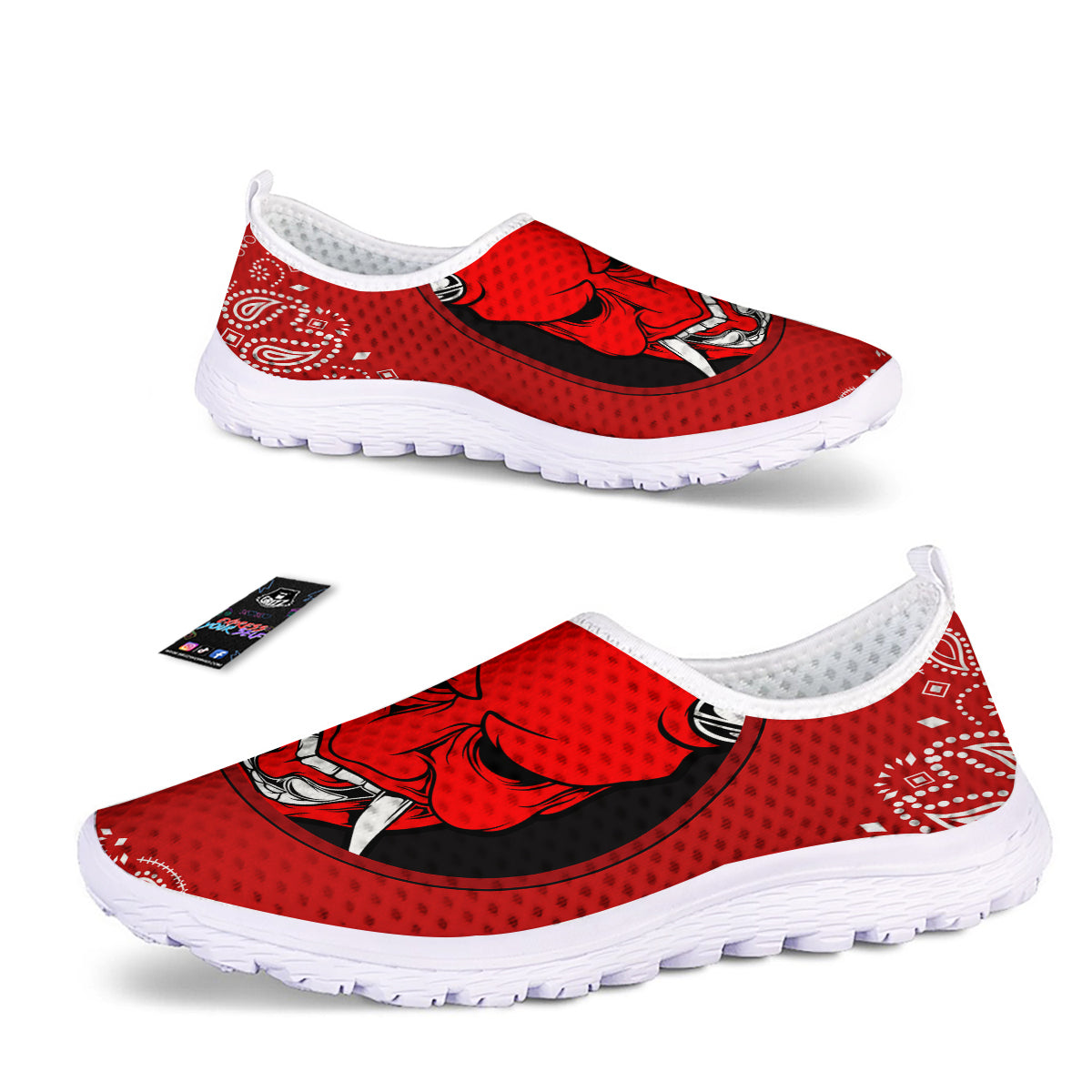 Bandana Red Hannya Demon Print Nurse Shoes-grizzshop