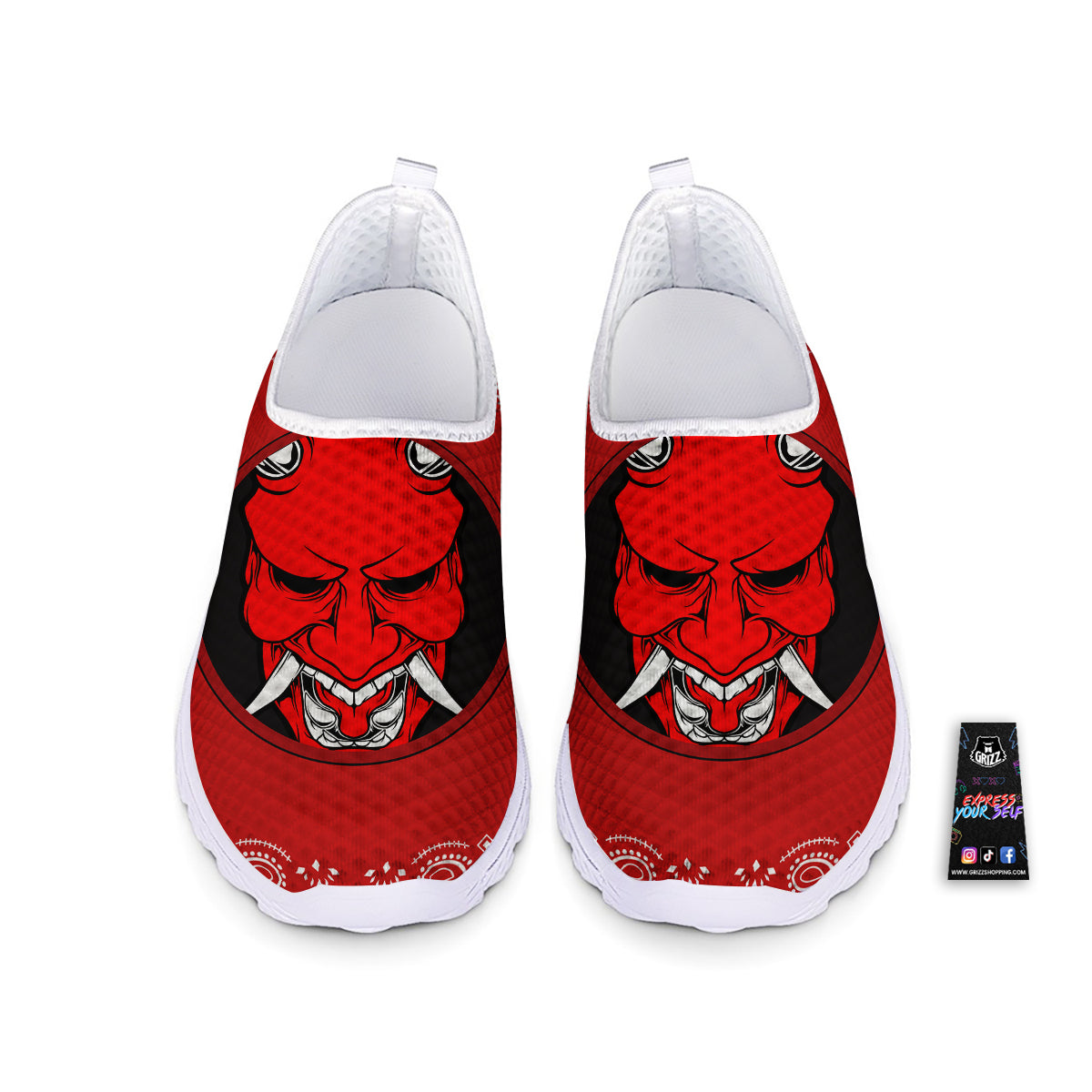 Bandana Red Hannya Demon Print Nurse Shoes-grizzshop