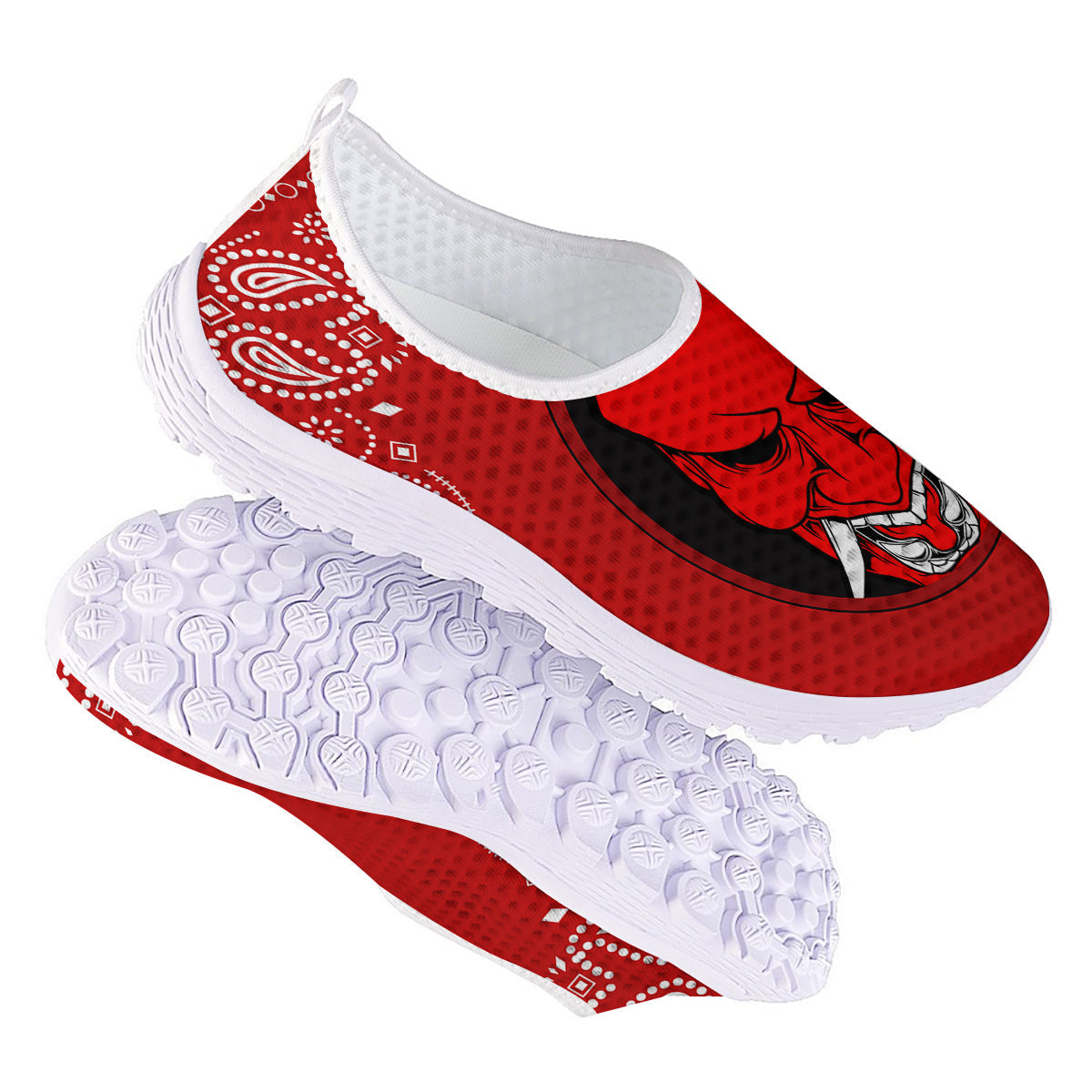 Bandana Red Hannya Demon Print Nurse Shoes-grizzshop