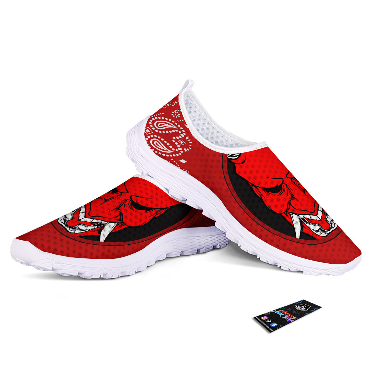 Bandana Red Hannya Demon Print Nurse Shoes-grizzshop