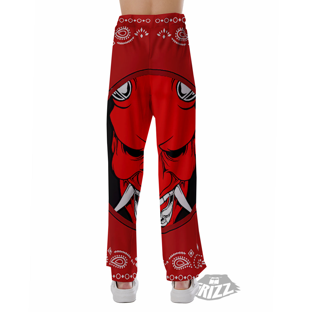 Bandana Red Hannya Demon Print Pajama Pants-grizzshop