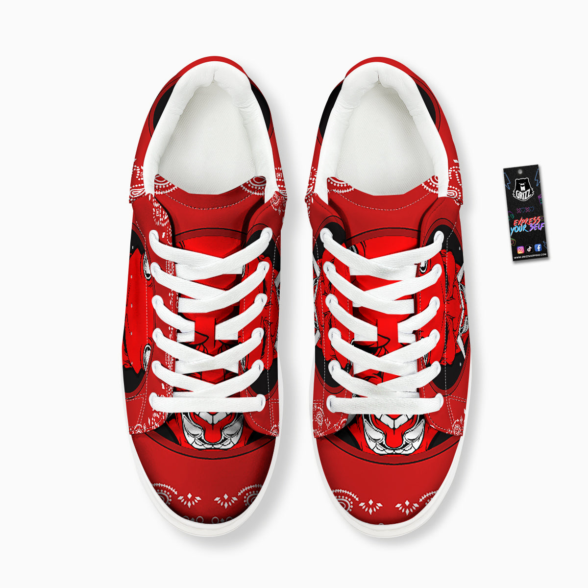 Bandana Red Hannya Demon Print Platform Shoes-grizzshop