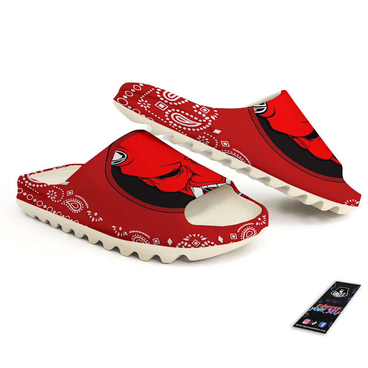 Bandana Red Hannya Demon Print Sandals-grizzshop