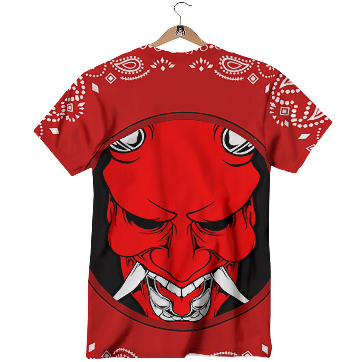 Bandana Red Hannya Demon Print T-Shirt-grizzshop
