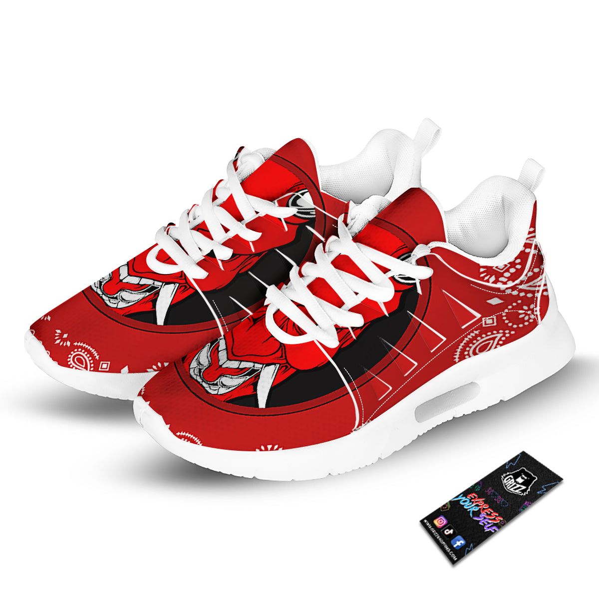 Bandana Red Hannya Demon Print Tennis Shoes-grizzshop