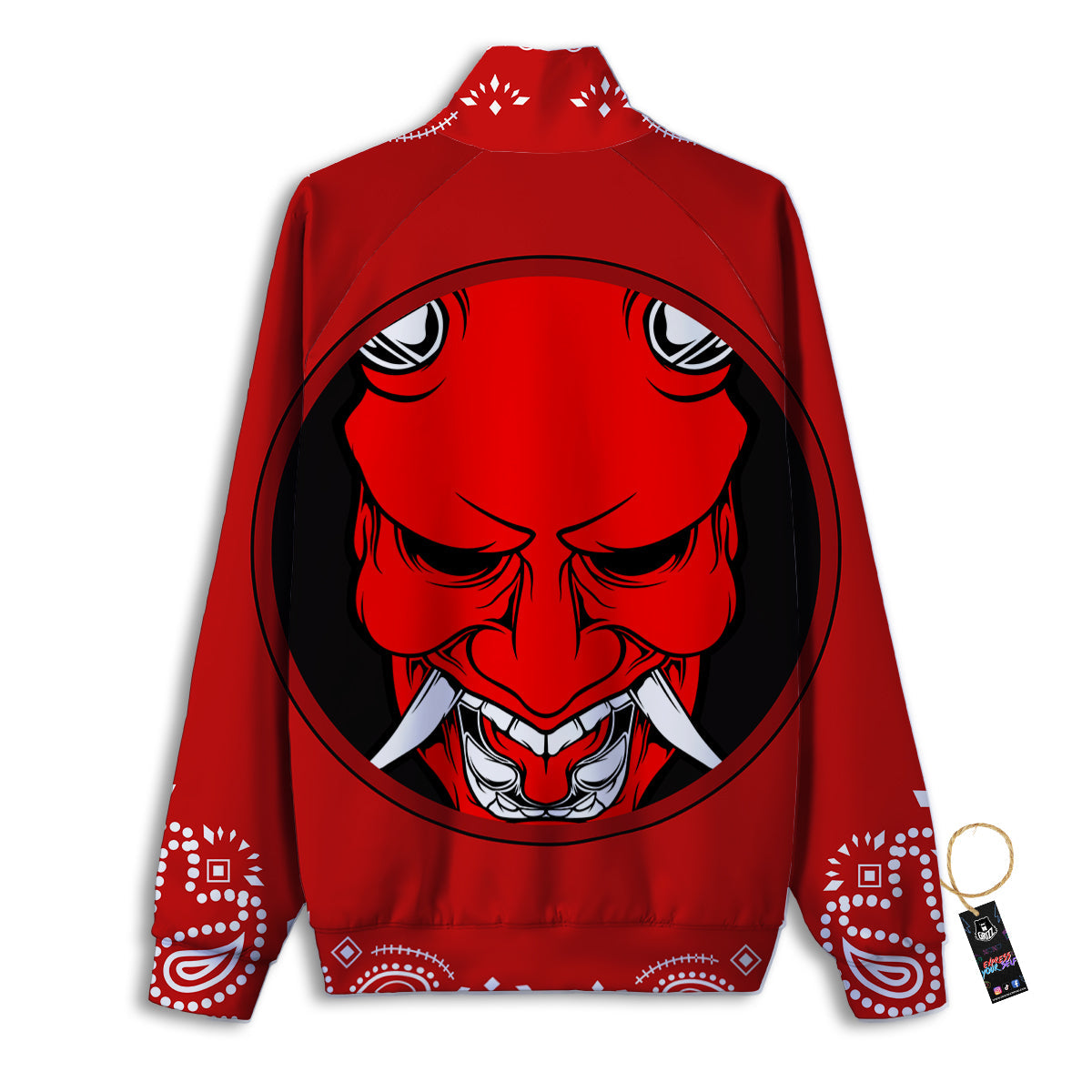 Bandana Red Hannya Demon Print Track Jacket-grizzshop