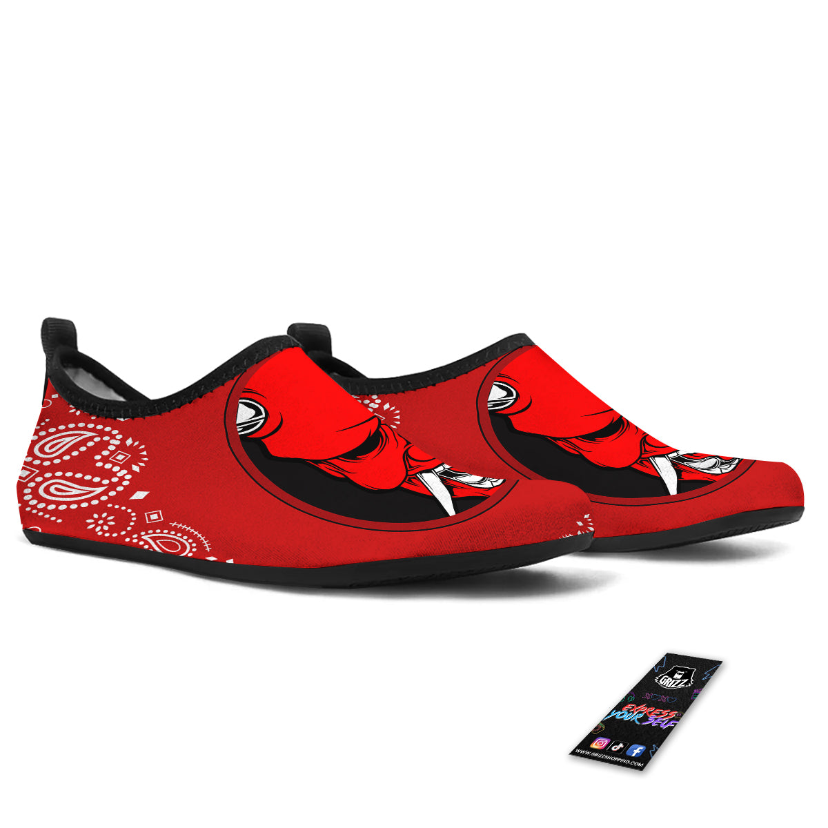 Bandana Red Hannya Demon Print Water Shoes-grizzshop