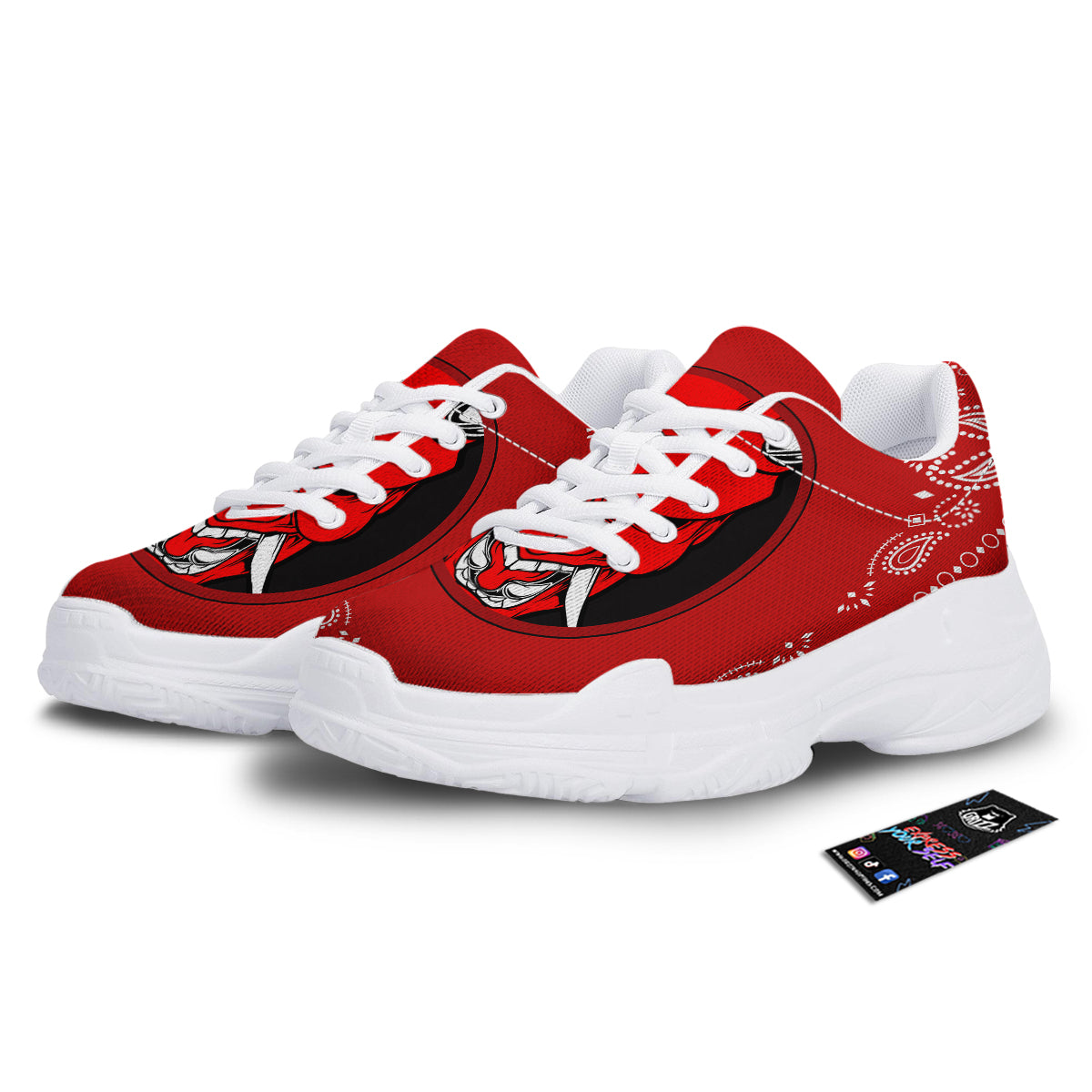 Bandana Red Hannya Demon Print White Chunky Shoes-grizzshop