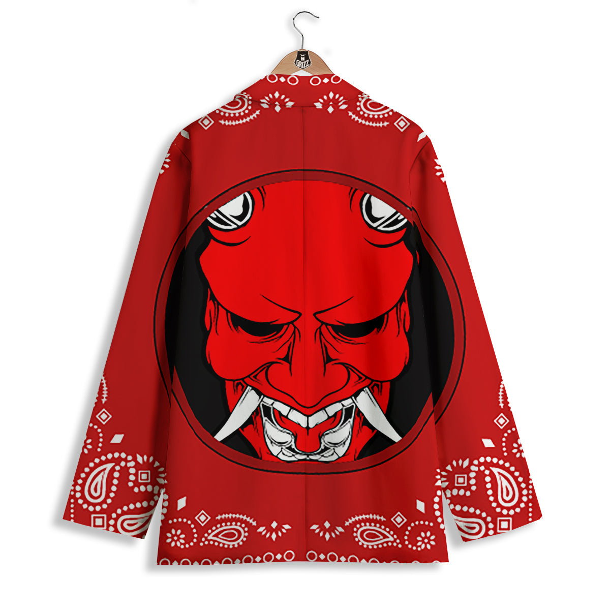 Bandana Red Hannya Demon Print Women's Blazer-grizzshop