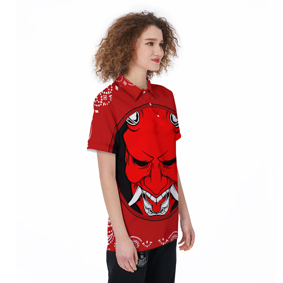 Bandana Red Hannya Demon Print Women's Golf Shirts-grizzshop