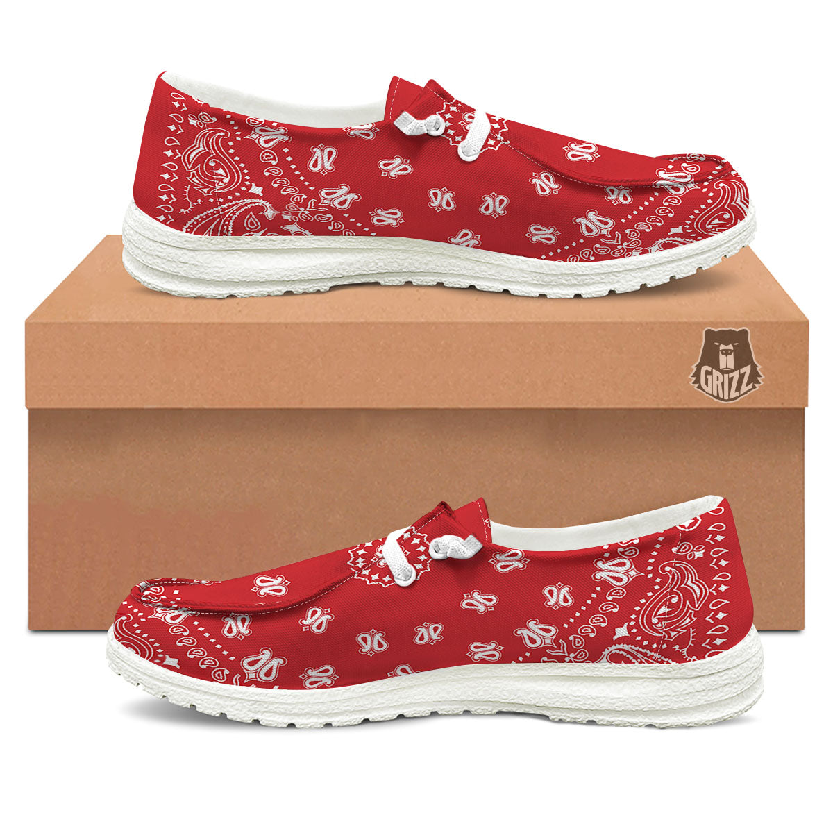 Bandana Red Paisley Print Black Loafers-grizzshop