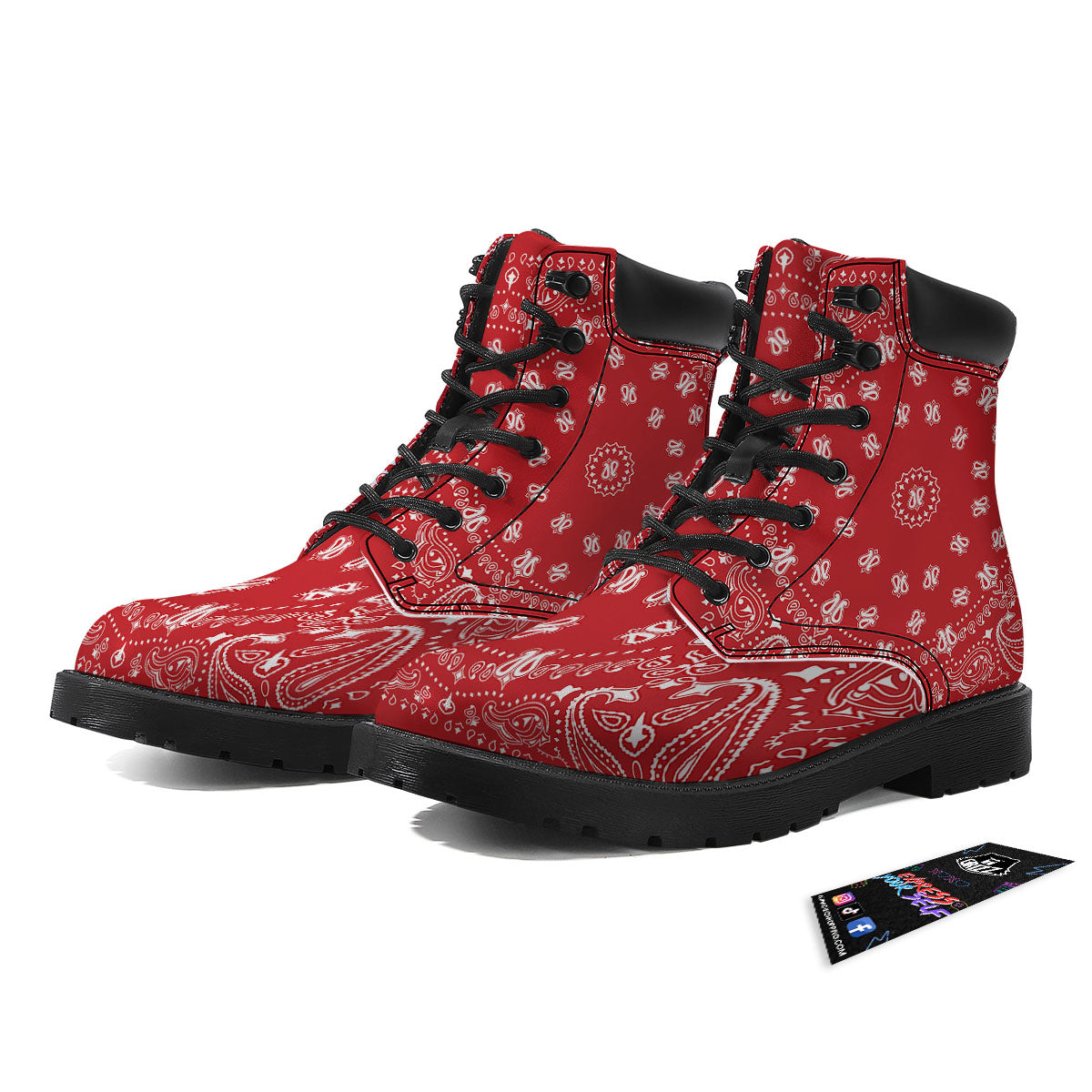 Bandana Red Paisley Print Boots-grizzshop