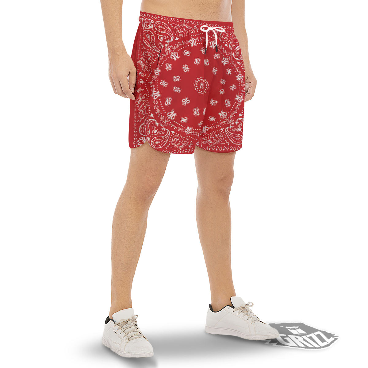 Bandana Red Paisley Print Men's Gym Shorts-grizzshop