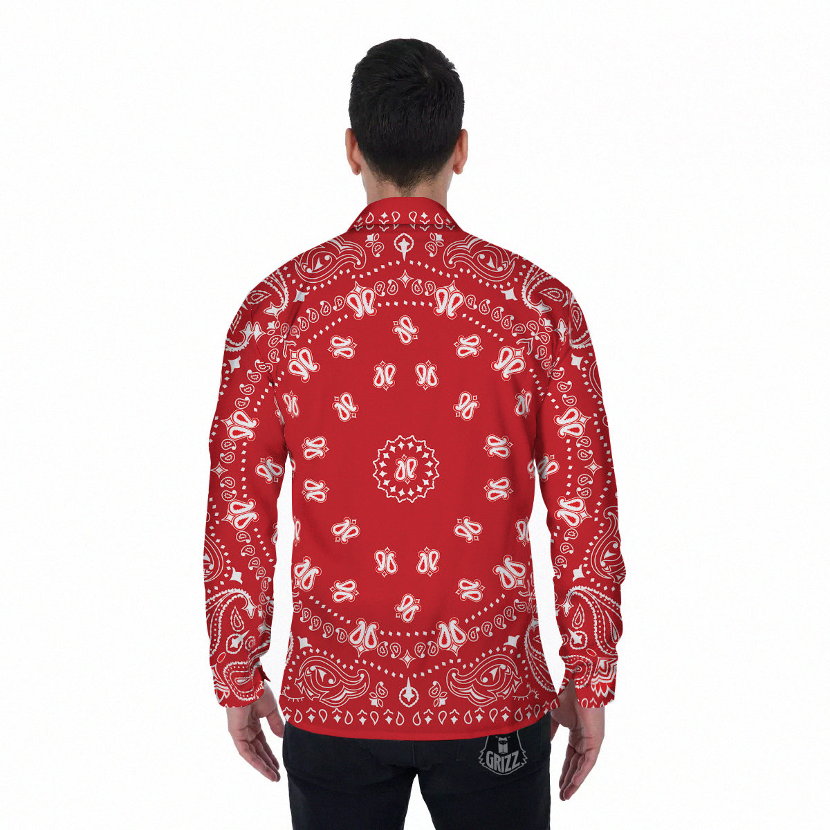 Bandana Red Paisley Print Men's Long Sleeve Shirts-grizzshop