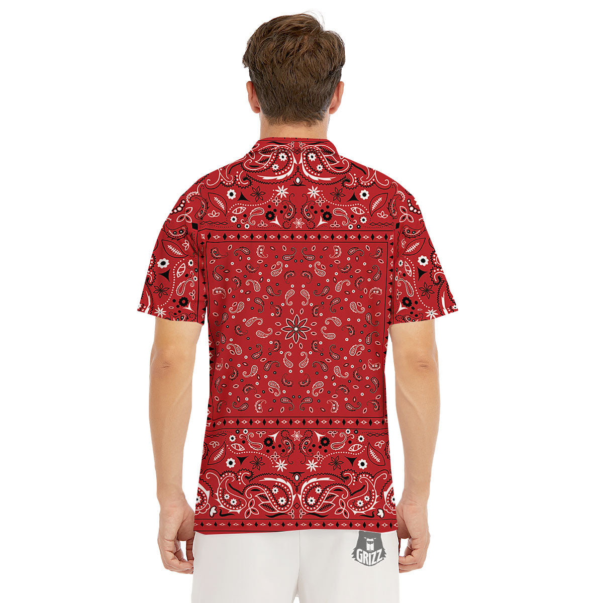 Bandana Red Paisley Print Pattern Men's Golf Shirts-grizzshop