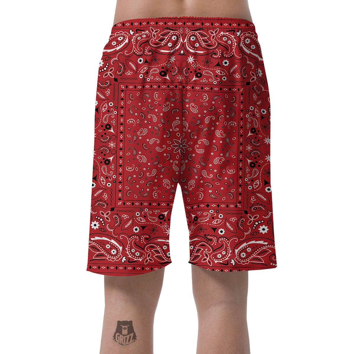 Bandana Red Paisley Print Pattern Men's Shorts-grizzshop