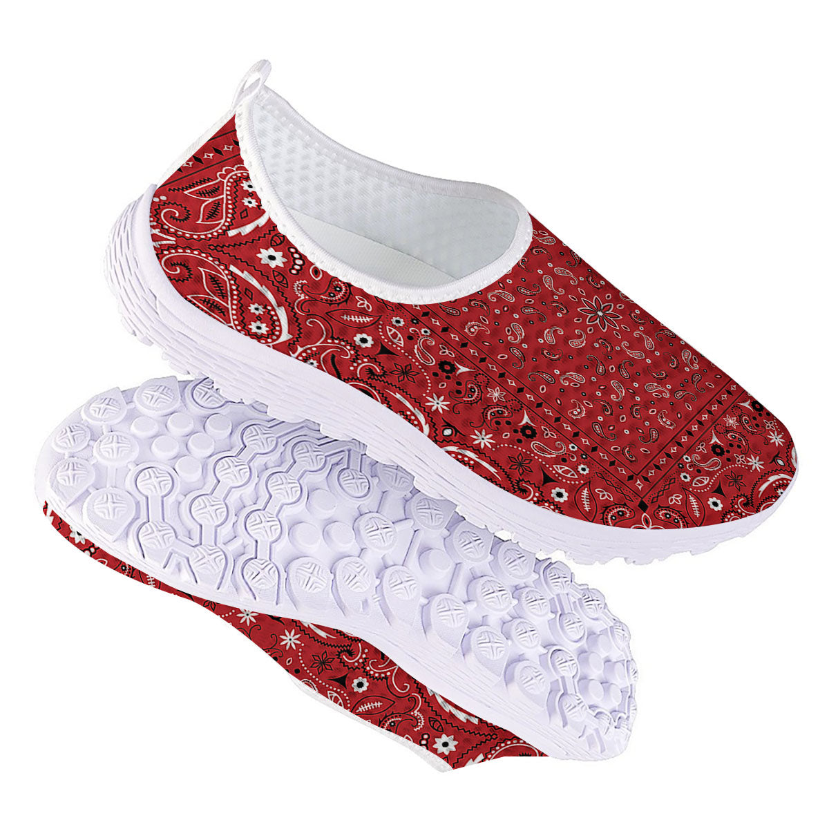 Bandana Red Paisley Print Pattern Nurse Shoes-grizzshop